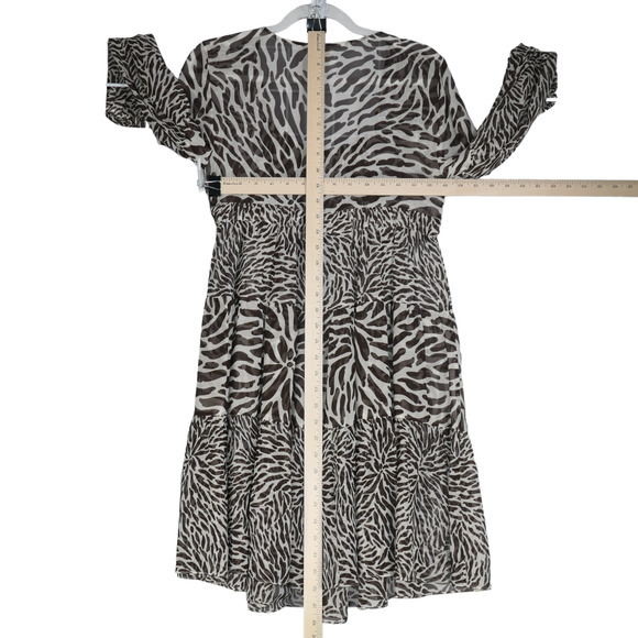 Michael by M Kors Brown Sheer Dress Womens Size M Zebra Wild Ruffle 100% Silk - Picture 8 of 11